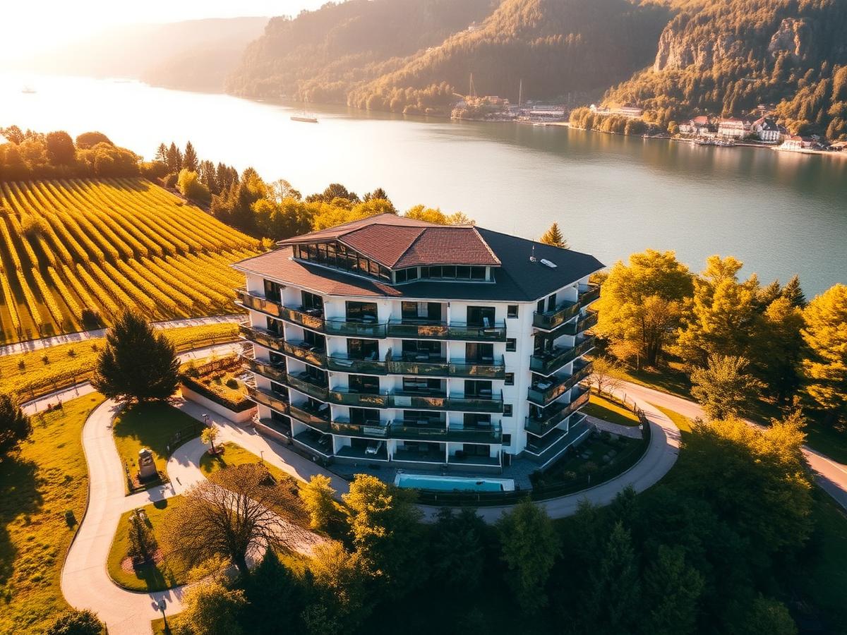 Immeuble résidentiel vu du ciel dans le canton de Vaud